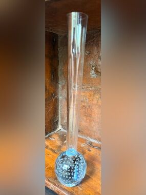 Vintage Swedish Clear Glass Bubble Bud Vase - Blue Accent